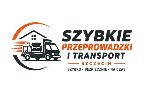 Logo Zwinne Przeprowadzki i Transport Szczecin w kolorach pomarańczowym i beżowym przedstawiające samochód dostawczy.